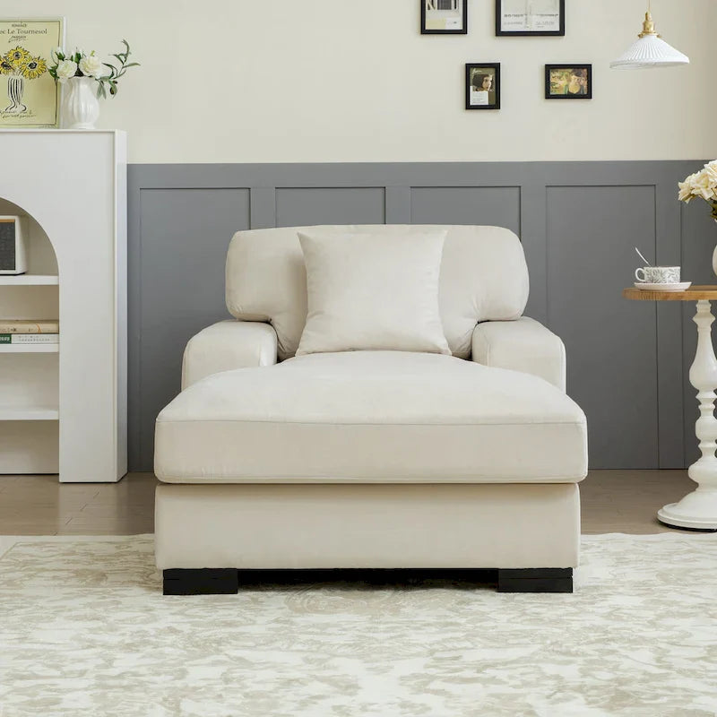 Nowoczesna sofa z funkcją spania typu chaise longue w stylu mid-century, o powiększonych wymiarach, z poduszką