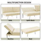 Tapicerowana sofa futon z rozkładanym oparciem, rozkładana sofa z chromowanymi nogami