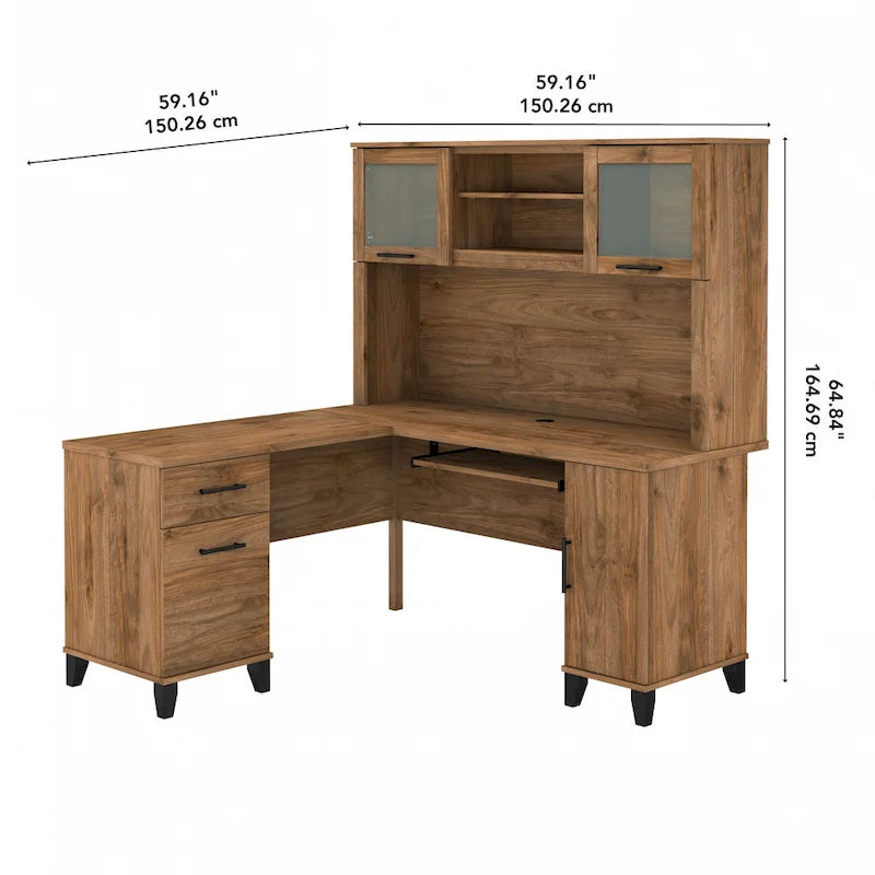 Biurko w kształcie litery L Somerset 60 cali z nadstawką do przechowywania od Bush Furniture