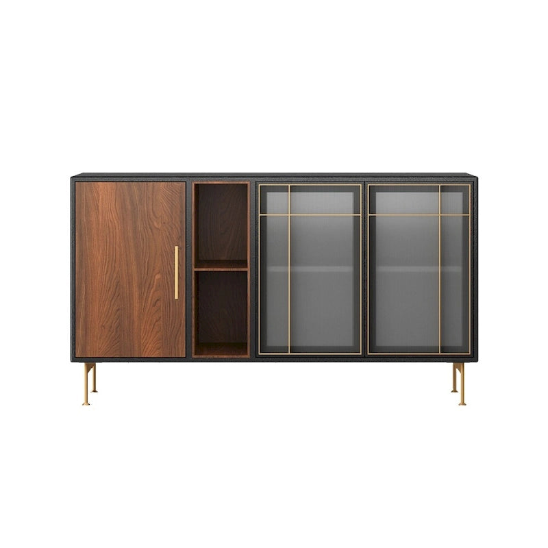 55.12 Komoda bufetowa w stylu Mid-Century Modern, szafka 3-drzwiowa, wielowarstwowa rama z litego drewna, fornir orzechowy, w pełni zmontowana - 55.12