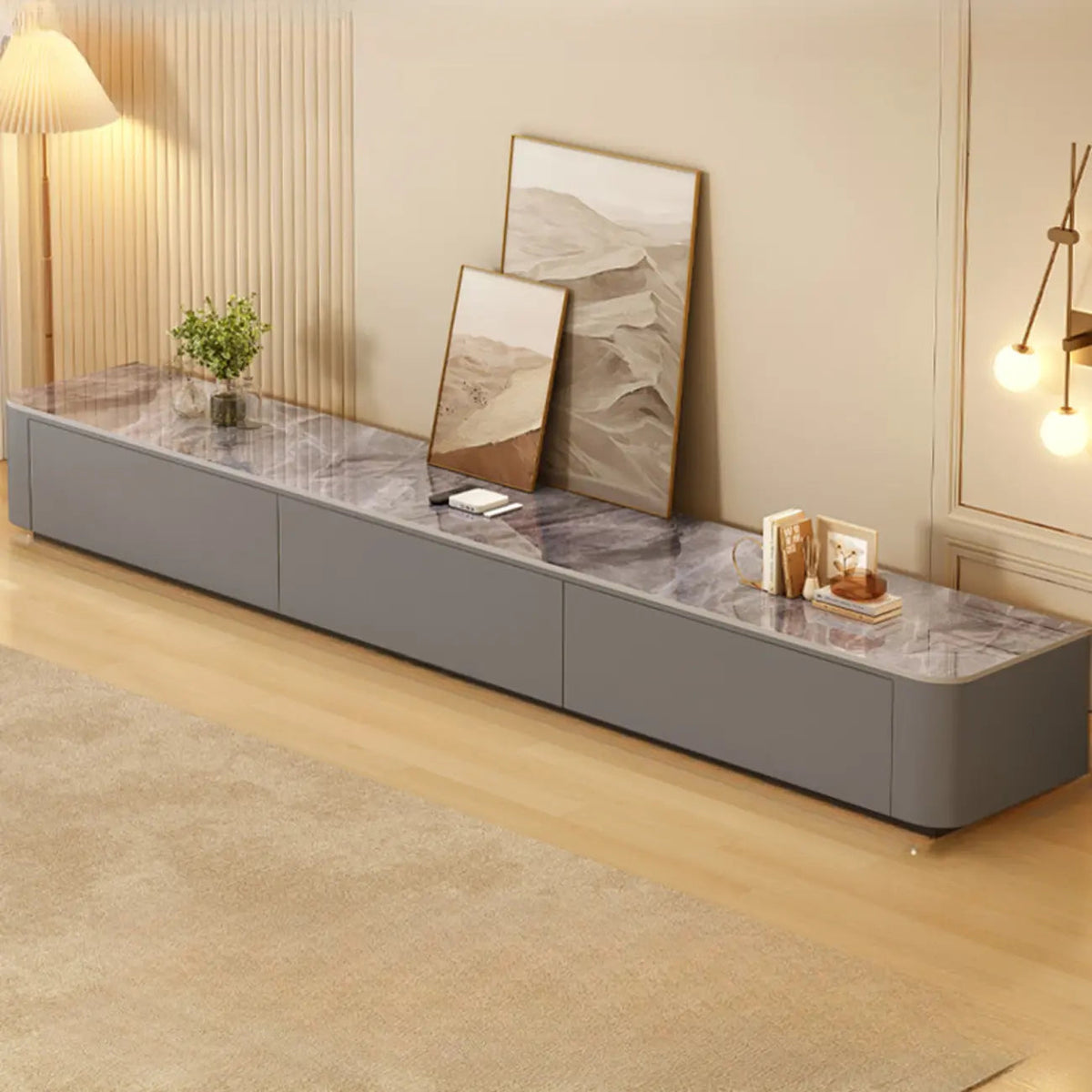 Nowoczesna drewniana szafka RTV z szufladami i maskowaniem kabli