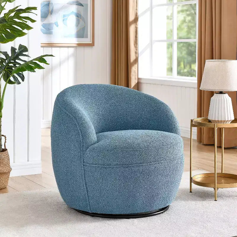 Fotel typu barrel Roundhill Furniture Galleria 360° z imitacją baranika
