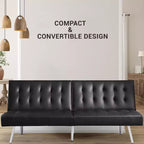 Tapicerowana sofa futon z rozkładanym oparciem, rozkładana sofa z chromowanymi nogami