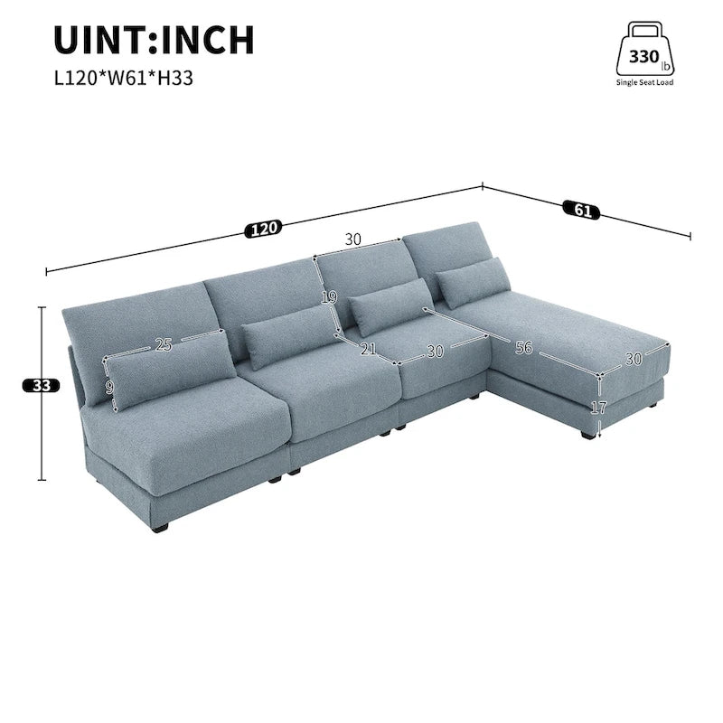 Duża narożna sofa z głębokim siedziskiem i odwracalną narożną sekcją, rozkładana sofa w kształcie litery L, niebieska