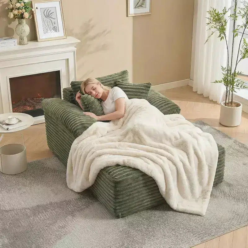 Duża sofa wypoczynkowa typu chaise longue, aksamitna sofa rozkładana z poduszkami i szerokimi podłokietnikami do salonu, sypialni i pokoju kinowego