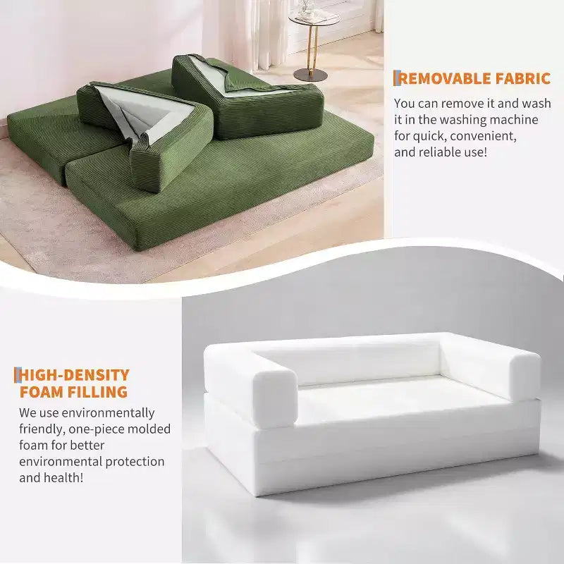 Rozkładana sofa 5 w 1, modułowa kanapa 78,8" z sztruksu z solidną ramą, wielofunkcyjny futon do małych przestrzeni, salonu i pokoju gościnnego