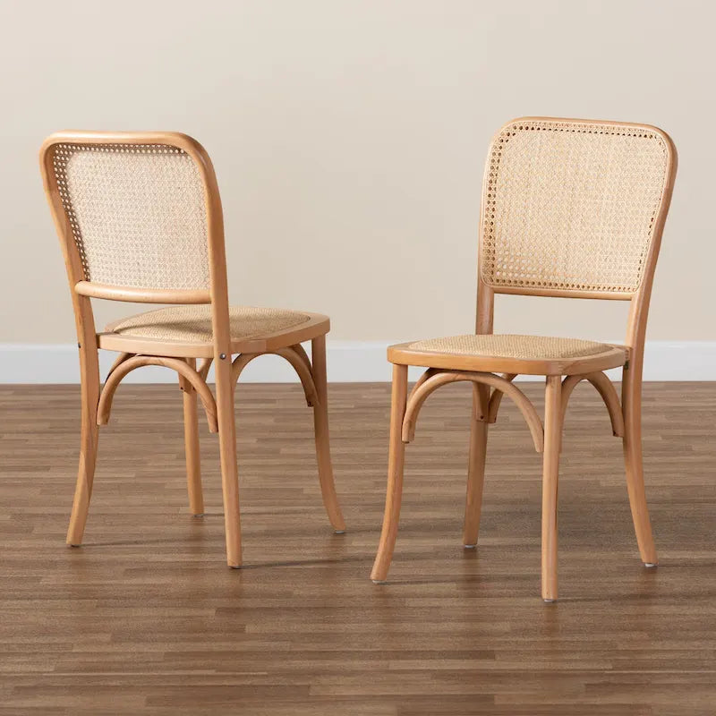 Zestaw 2 krzeseł do jadalni Neah w stylu Mid-Century Modern z plecionego rattanu i drewna