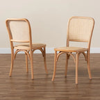 Zestaw 2 krzeseł do jadalni Neah w stylu Mid-Century Modern z plecionego rattanu i drewna