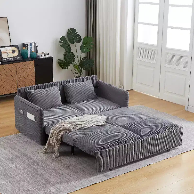 64,5-calowa rozkładana sofa 3 w 1 z sztruksu z funkcją spania