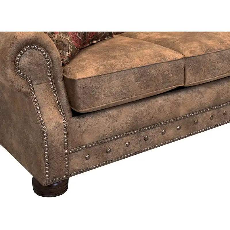 Rozkładana sofa Rancho Rustic Brown w obiciu z tkaniny typu skóra jelenia – 37 x 86 x 40
