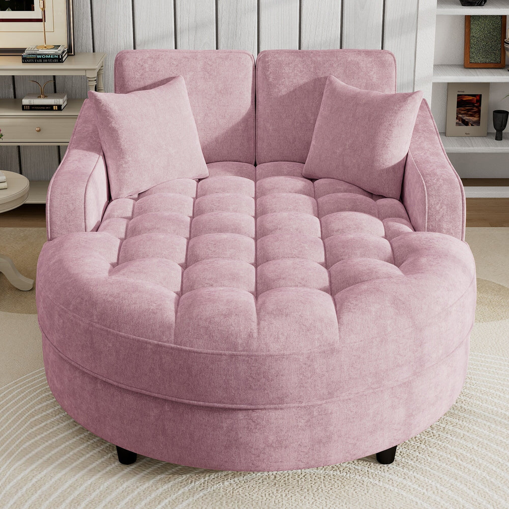 Sofa rozkładana typu chaise longue z chenille, tapicerowana sofa z pikowanym oparciem i 2 zdejmowanymi poduszkami do salonu