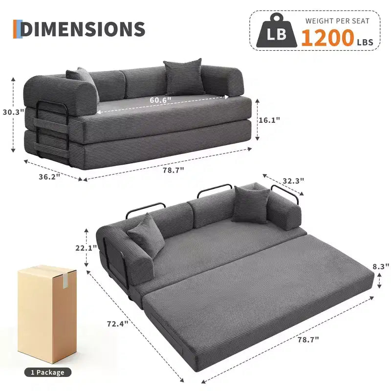 Acekool Rozkładana sofa podłogowa z głębokim siedziskiem i wygodnym sztruksowym obiciem