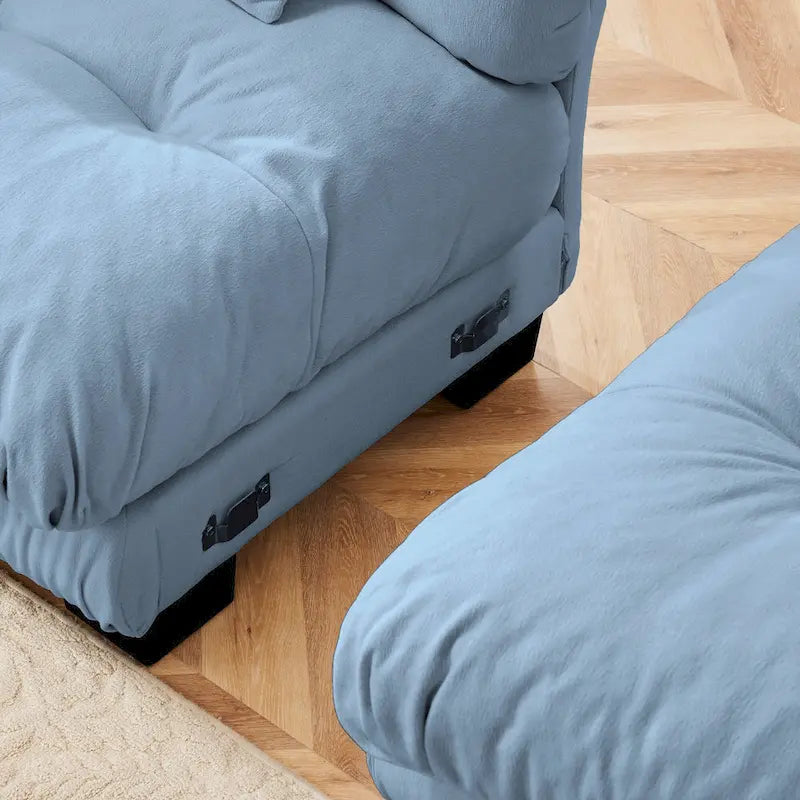 Narożna sofa dwuosobowa typu szezlong, szezlong szezlongowy z szenili z poduszkami lędźwiowymi