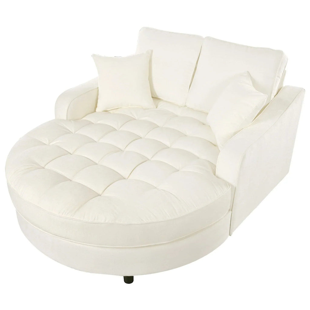 Sofa rozkładana typu chaise longue z chenille, tapicerowana sofa z pikowanym oparciem i 2 zdejmowanymi poduszkami do salonu