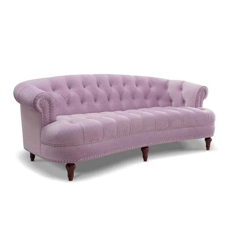 Sofa Chesterfield La Rosa 84 w stylu Mid-Century Modern, tapicerowana aksamitem i przeszywana głęboko