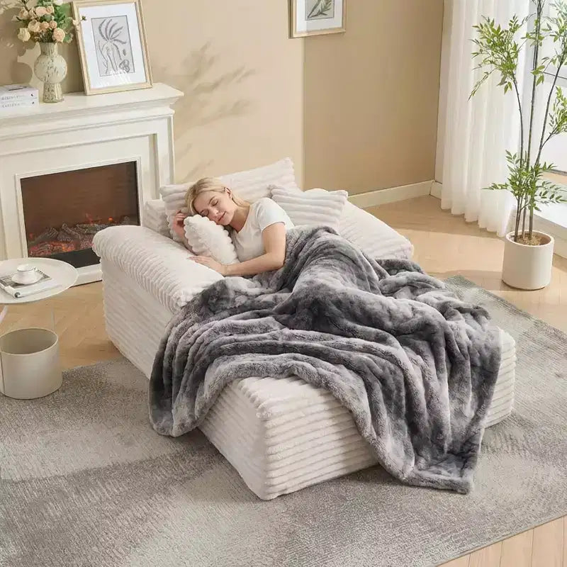 Duża sofa wypoczynkowa typu chaise longue, aksamitna sofa rozkładana z poduszkami i szerokimi podłokietnikami do salonu, sypialni i pokoju kinowego