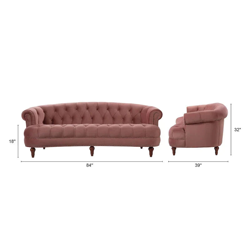 Sofa Chesterfield La Rosa 84 w stylu Mid-Century Modern, tapicerowana aksamitem i przeszywana głęboko
