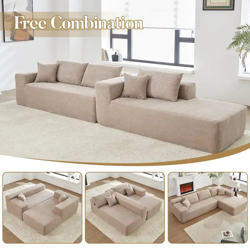 HOOOWOOO Nowoczesna narożna sofa modułowa w stylu minimalistycznym, wykonana z sztruksu, do salonu