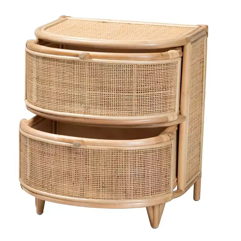 bali & pari Oleta Nowoczesna Szafka Nocna Boho Naturalny Brązowy Rattan 2 Szuflady