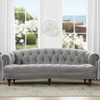 Sofa Chesterfield La Rosa 84 w stylu Mid-Century Modern, tapicerowana aksamitem i przeszywana głęboko