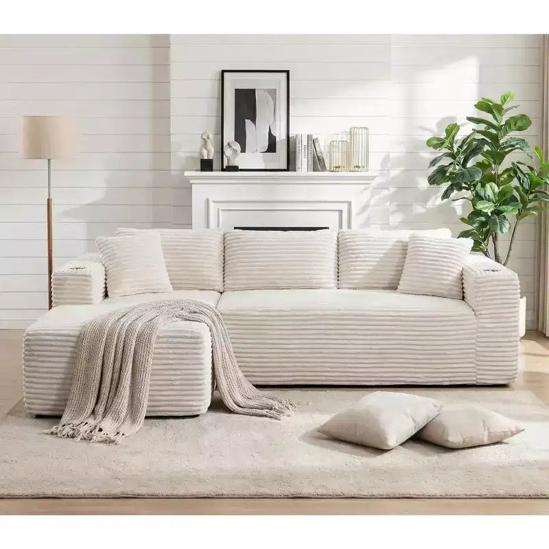 Modułowa sofa narożna Celebalcony 103 bez stelaża, narożnik w kształcie litery L z 2 uchwytami na kubki, miękka welurowa sofa niczym chmura do salonu, bez montażu