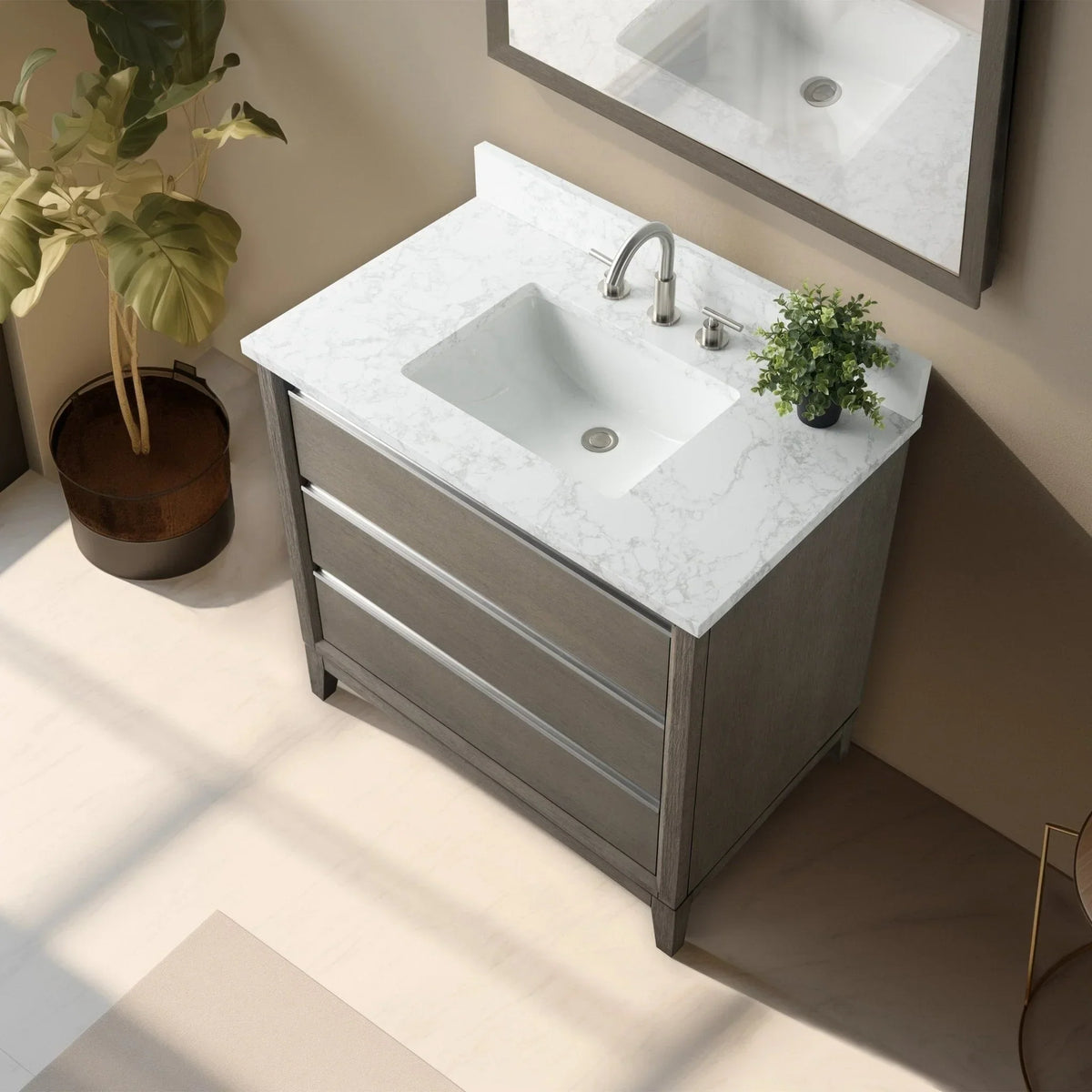 Szafka łazienkowa Vanity Art z ceramicznym umywalkiem i blatem z marmuru kompozytowego