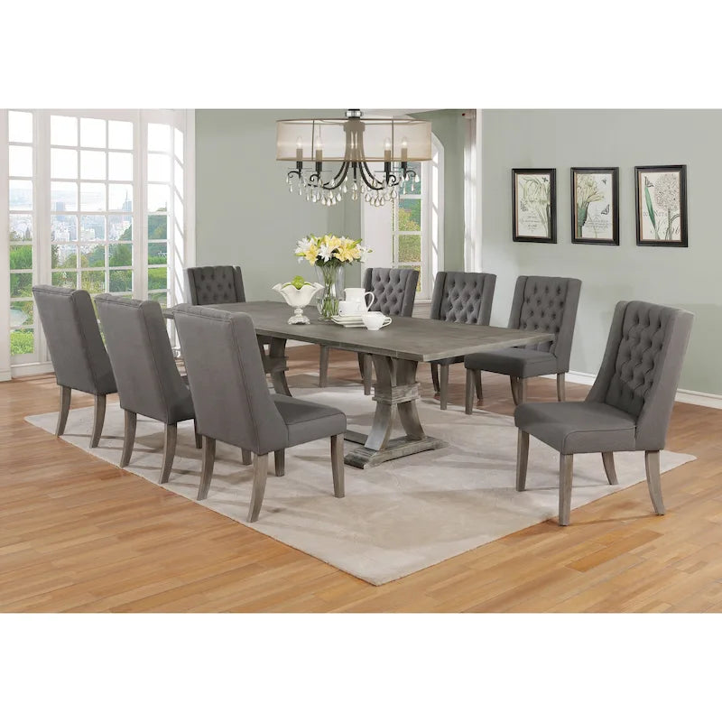 9-częściowy rustykalny rozkładany zestaw jadalniany w kolorze szarym Best Quality Furniture