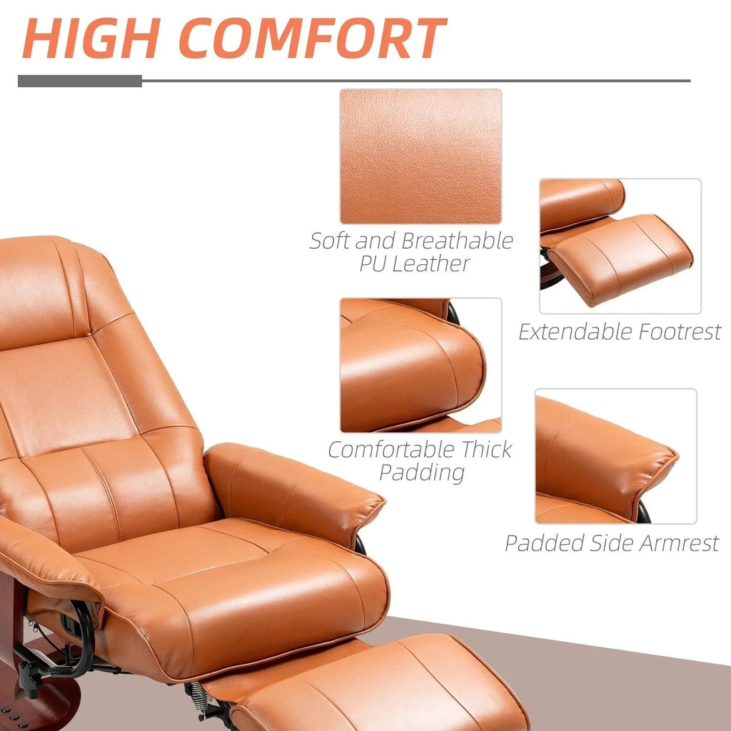 Fotel rozkładany HomCom z ekoskóry, z regulacją, obrotową podstawą i wygodnym podnóżkiem