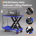 Wózek z hydraulicznym stołem podnośnym, nośność 330 lbs, wysokość podnoszenia 50, antypoślizgowa podkładka, 4 kółka i paski odblaskowe, do obsługi materiałów i transportu