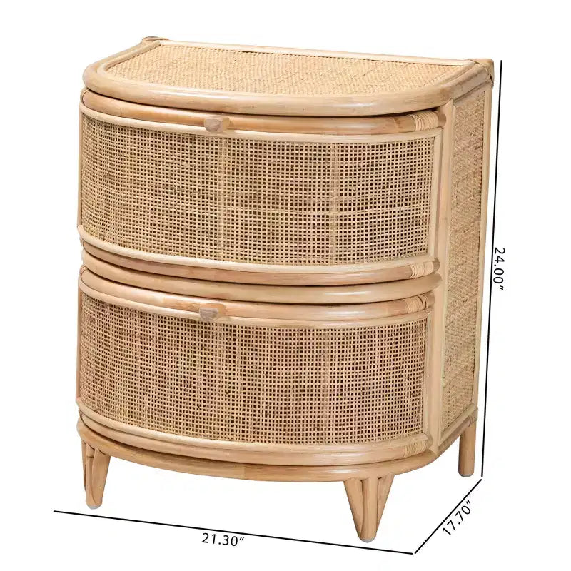 bali & pari Oleta Nowoczesna Szafka Nocna Boho Naturalny Brązowy Rattan 2 Szuflady