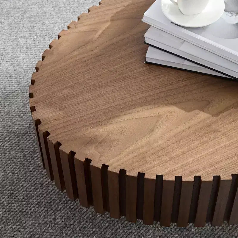 Owalny/kwadratowy stolik kawowy, minimalistyczny stolik centralny z ryflowanym środkiem, stolik dekoracyjny, naturalny jesion/orzech/matowa czerń – ModernLuxe