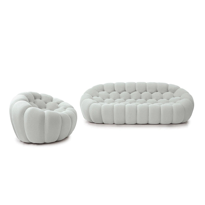 2 szt. sofa bąbelkowa 3D tapicerowana tkaniną o strukturze plastra miodu, 3-osobowa sofa bąbelkowa i sofa jednoosobowa do salonu