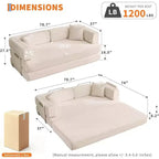 Rozkładana sofa 5 w 1, modułowa kanapa 78,8" z sztruksu z solidną ramą, wielofunkcyjny futon do małych przestrzeni, salonu i pokoju gościnnego