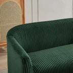 Dwuosobowa sofa tapicerowana sztruksem na drewnianych nogach w kolorze orzecha