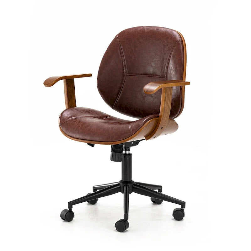 Glitzhome Skórzane Krzesło Biurowe Regulowane Obrotowe z Podłokietnikami Ergonomiczny Design