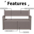 Ławka ogrodowa z żywicy odporna na warunki atmosferyczne z zamykanym schowkiem – design imitujący rattan, udźwig 227 kg, pojemność 265 litrów