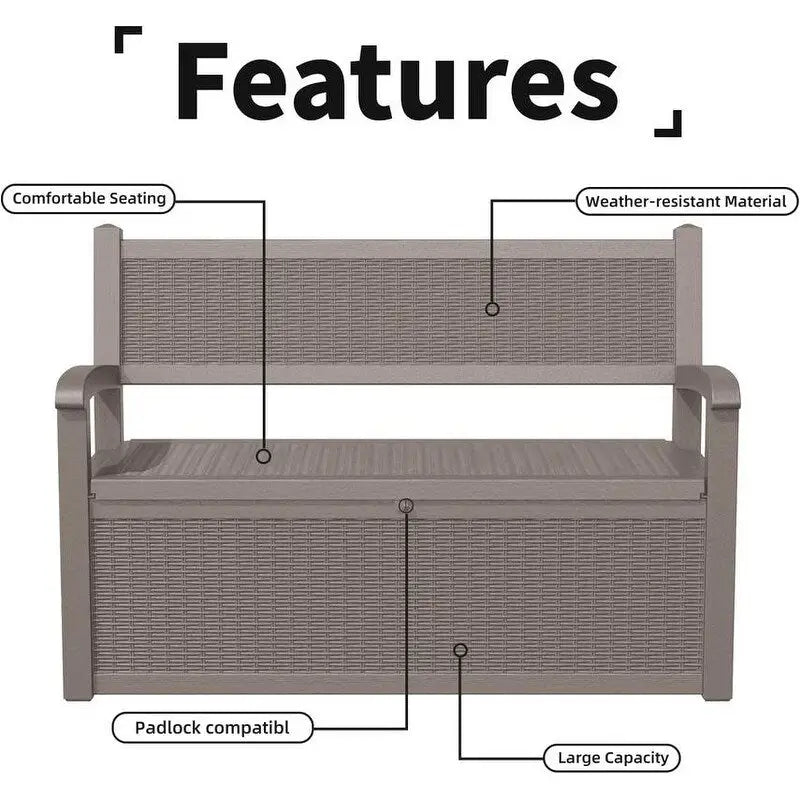 Ławka ogrodowa z żywicy odporna na warunki atmosferyczne z zamykanym schowkiem – design imitujący rattan, udźwig 227 kg, pojemność 265 litrów