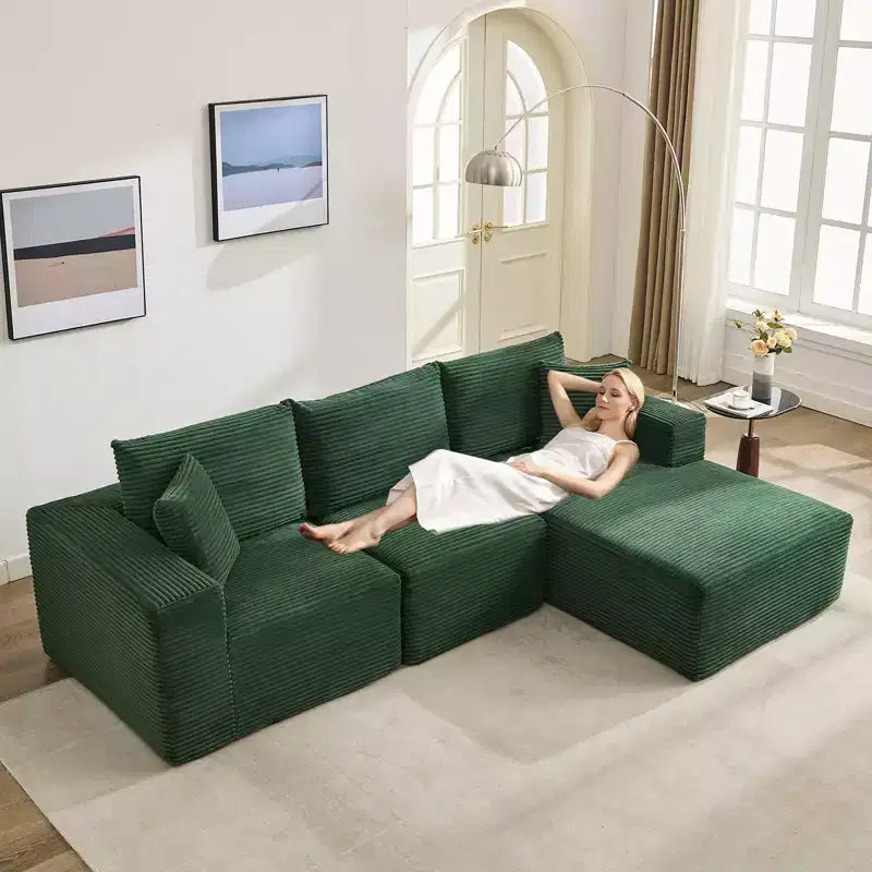 108 Nowoczesna sofa, 3-osobowa sofa tapicerowana w kształcie litery L z poduszkami, sofa z głębokim siedziskiem, bez konieczności montażu