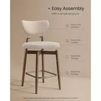 Zestaw 2 drewnianych stołków barowych VASAGLE, tapicerowane stołki barowe o wysokości blatu z nogami z litego drewna, ergonomiczne oparcie, tkanina imitująca len, Cappuccino