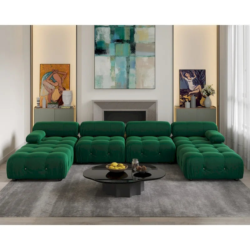 138 Modułowa sofa narożna z funkcją spania, minimalistyczna sofa w kształcie litery U wykonana z weluru