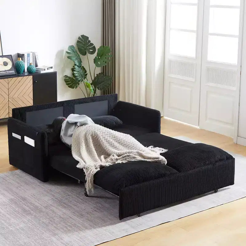 64,5-calowa rozkładana sofa 3 w 1 z sztruksu z funkcją spania
