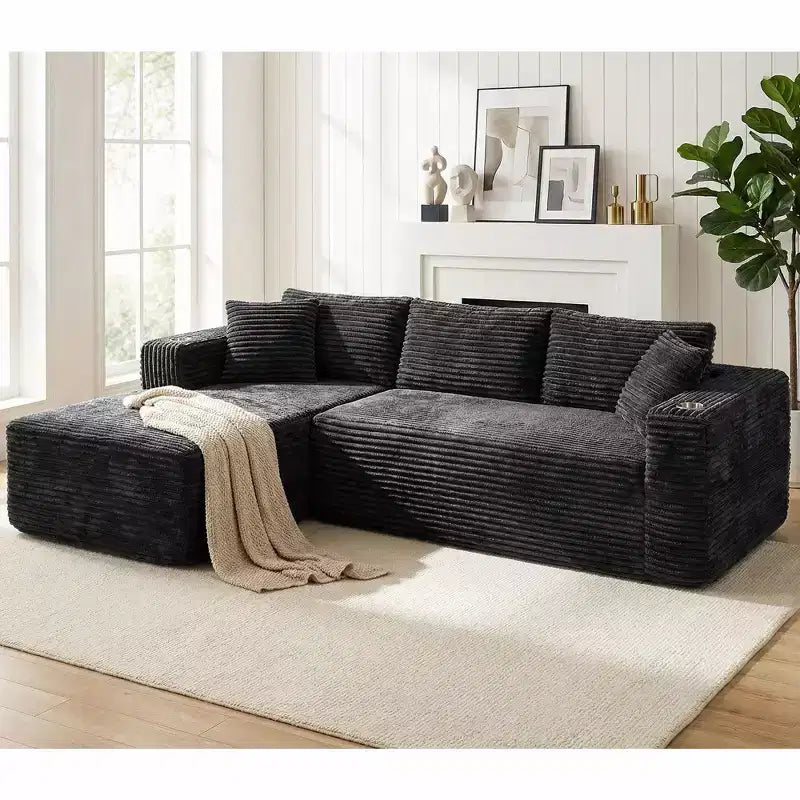 Modułowa sofa narożna Celebalcony 103 bez stelaża, narożnik w kształcie litery L z 2 uchwytami na kubki, miękka welurowa sofa niczym chmura do salonu, bez montażu