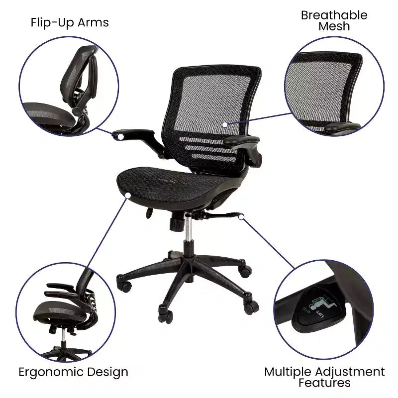 Obrotowe krzesło biurowe gabinetowe Flash Furniture z przezroczystej siatki, z zagłówkiem do połowy pleców i podnoszonymi podłokietnikami