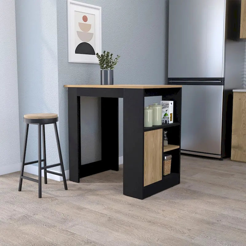 FM FURNITURE Wyspa kuchenna Arial z melaminy, czarny/naturalny dąb