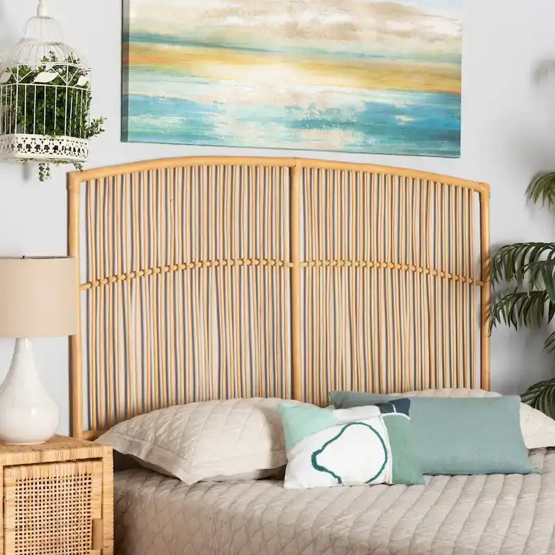 Malvina Nowoczesne Boho Nasuwane na Ścianę Łóżko z Rattanem – Queen Size