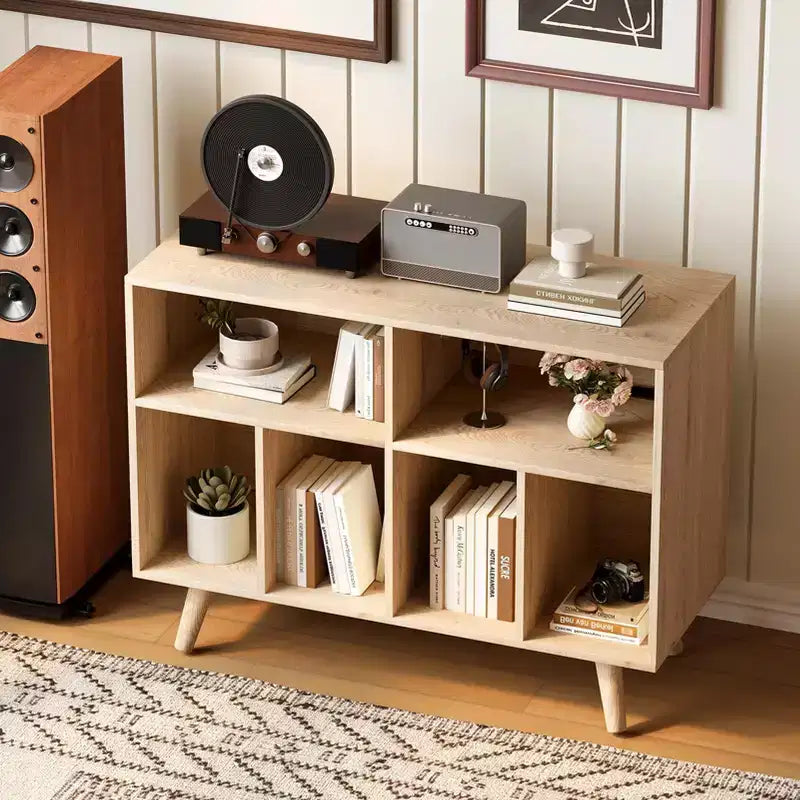 COZONY Szafka na gramofon z miejscem na płyty winylowe, 39,5 Szafka z dekoracyjnymi półkami pod gramofon pomieści do 350 albumów Salon