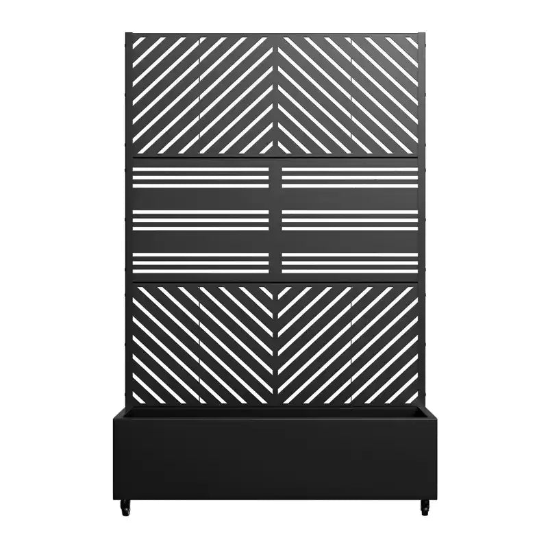 MAYEERTY Donica z kratką żelazna czarna z równoległymi liniami 01 żaluzjowa klasyczna styl łączony 183x119x41cm zestaw 3-częściowy