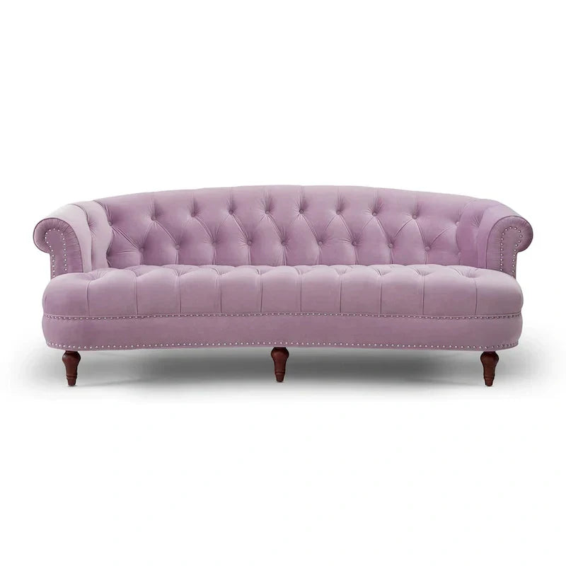Sofa Chesterfield La Rosa 84 w stylu Mid-Century Modern, tapicerowana aksamitem i przeszywana głęboko