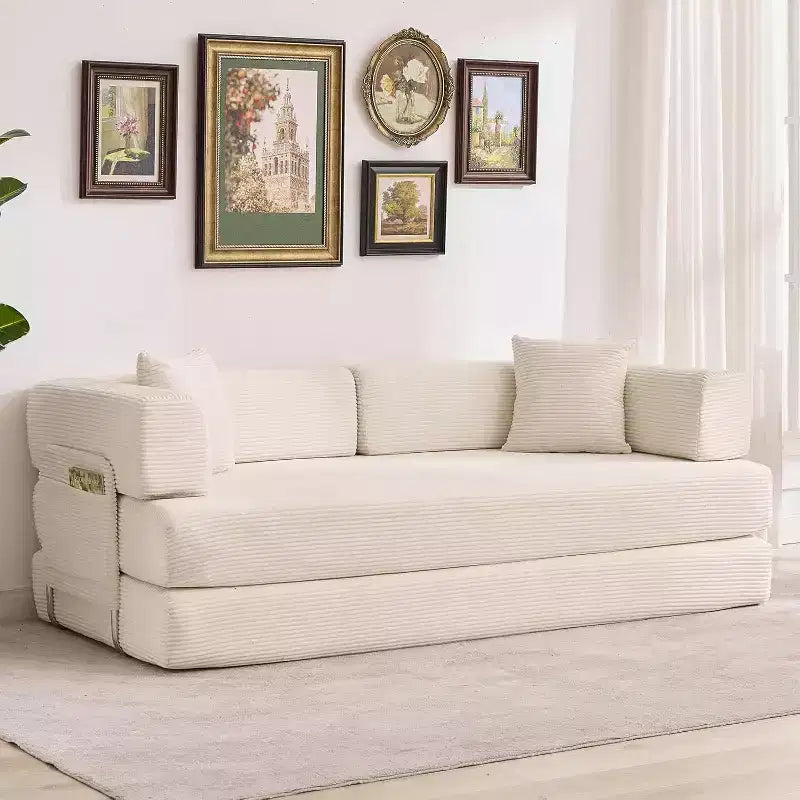 Rozkładana sofa 5 w 1, modułowa kanapa 78,8" z sztruksu z solidną ramą, wielofunkcyjny futon do małych przestrzeni, salonu i pokoju gościnnego