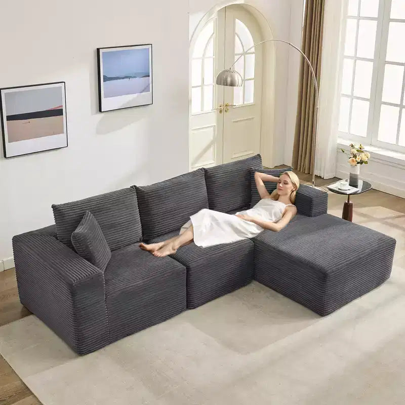 108 Nowoczesna sofa, 3-osobowa sofa tapicerowana w kształcie litery L z poduszkami, sofa z głębokim siedziskiem, bez konieczności montażu